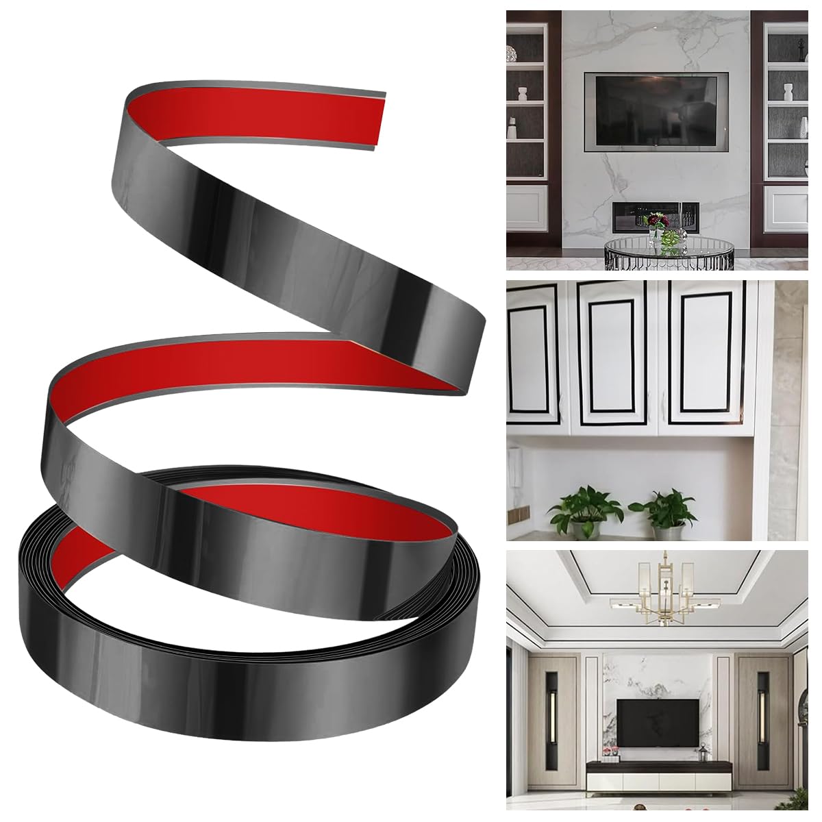 HASTHIP 16.4ft Black Metal Trim Wall Strip, 201 Stainless Steel Self Adhesive Peel and Stick Wall Trim Metalized Mirror-Like Finish for Wall Ceiling Floor Cabinet Tile Edge Moulding (Black) HASTHIP 16.4ft Black Metal Trim Wall Strip, 201 Stainless Steel Self Adhesive Peel and Stick Wall Trim Metalized Mirror-Like Finish for Wall Ceiling Floor Cabinet Tile Edge Moulding (Black)